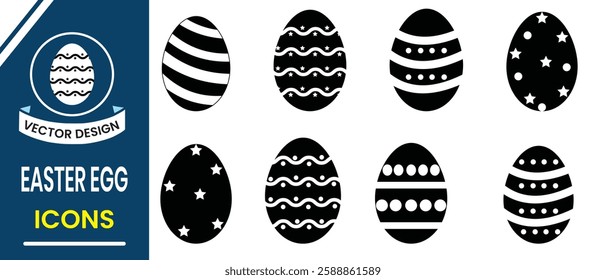 Easter Egg Vector icon. Easter eggs icon vector, silhouette. Set of black and white eggs. Easter day element set. Vector illustration of egg.