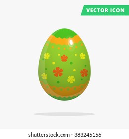 Easter Egg vector illustration, traditional color painted easter egg vector image on white background, colorful easter egg icon painted with flowers, wavy lines, points