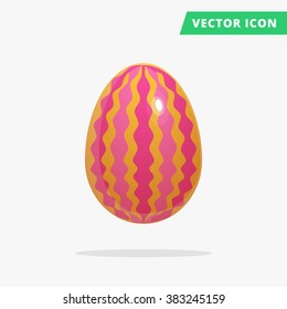 Easter Egg vector illustration, traditional color painted easter egg vector image on white background, colorful easter egg icon painted with vertikal wavy stripes lines in pink, yellow, red colors