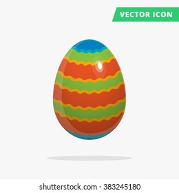 Easter Egg vector illustration, traditional color painted easter egg vector image on white background, colorful easter egg icon painted with vertikal wavy stripes lines in pink, yellow, red colors