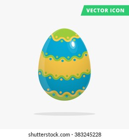 Easter Egg vector illustration, traditional color painted easter egg vector image on white background, colorful easter egg icon painted with wavy lines and points blue, yellow, green colors