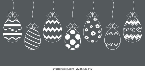 Easter Egg vector Ornament with gift ribbon in white. Grey background.
Easter decoration arrangement.
Useable for Happy Easter greeting cards, emails and calendar etc.