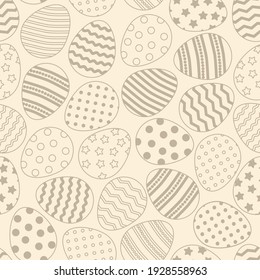 Easter Egg Vector Seamless Pattern. Line Doodles. Vintage Eggs On Pastel Background. Holiday Print