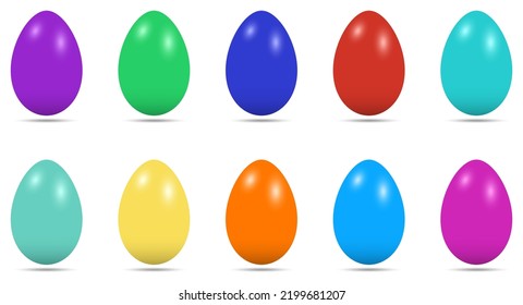 Easter Egg vector set. Colored eggs on white isolated background.
Ten simple Happy Easter eggs with Bottom shadow.
Bottom Shadow removable for own design requirements.