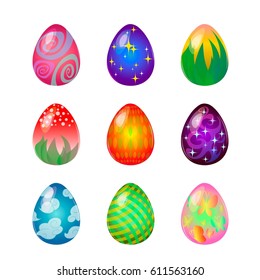 Easter egg vector set, isolated objects on white background. 