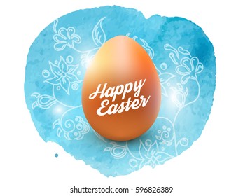  Easter egg with watercolor and pattern, isolated on white. Poster or brochure template. Vector illustration EPS 10