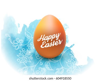Easter egg with watercolor and pattern, isolated on white. Poster or brochure template. Vector illustration EPS 10