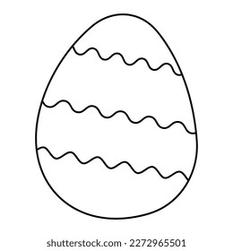 Easter egg in wavy stripes with doodle style. Black and white vector illustration.