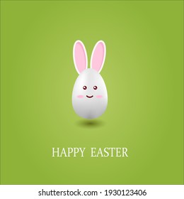 Easter egg white bunny postcard on a green background  