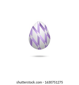 Easter egg. White chicken egg. Ornament in the form of purple ribbons. Cast a shadow. Colored vector illustration. Isolated background. Flat style. Festive print. Idea for web design, invitations.