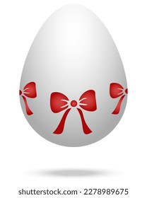 Easter egg. White chicken egg. Ornament in the form of bows. Cast a shadow. Colored vector illustration. Isolated background. Flat style. Festive print. 