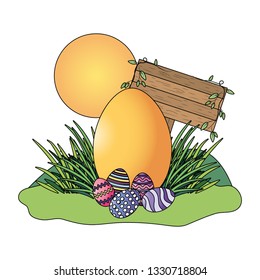 easter egg with wooden sign