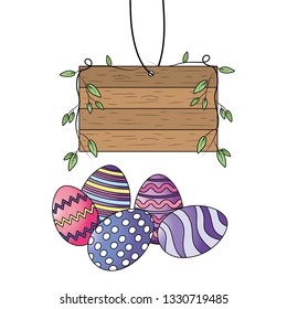 easter egg with wooden sign