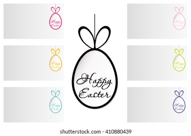 Easter egg with the word Happy Easter on a rope . Happy Easter symbol. Greeting Card Happy Easter. Vector Image.
