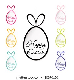 Easter egg with the word Happy Easter on a rope. Happy Easter symbol. Vector Image.
