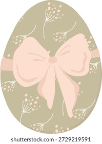 Huevo de Pascua envuelto con cinta Grande y delicado patrón de primavera, dibujado en forma de dibujos animados suaves. Símbolo de celebración, regalo navideño, alegría y sorpresa. Ilustración vectorial de dibujos animados.