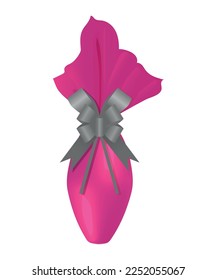
Easter egg, wrapped in pink paper, on white background.