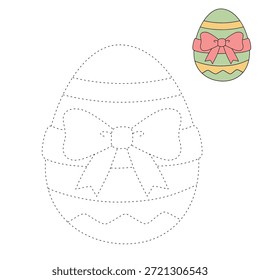 Huevo de Pascua envuelto con un lazo de cinta para colorear página para la actividad de los niños, jardín de infantes y preescolar. Trazo y color Huevos de Pascua decorados, Vector. Página para colorear del huevo de Pascua para la actividad de Pascua imprimible. 