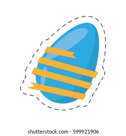 easter egg wrapped yellow ribbon - cut line vector illustration eps 10