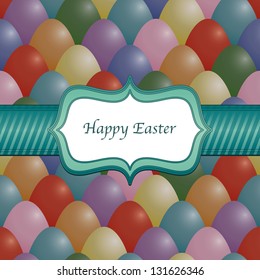 easter egg wrapping with ribbon and frame, text on separate layer, background pattern is seamless with clipping path