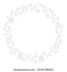 Easter egg wreath design featuring intricate patterns and delicate branches