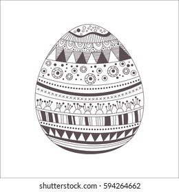 Easter egg. Zentangle style. Coloring book for adult, antistress coloring pages. Hand drawn vector isolated illustration on white background. Sketch