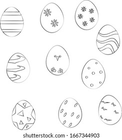 Osterei. Eine schöne einzelne Zeichnung auf weißem Hintergrund. Set.Vektorillustration. Doodle-Vektorillustration 