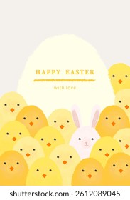 Easter egg,bunny and chickens poster. Hand draw style.