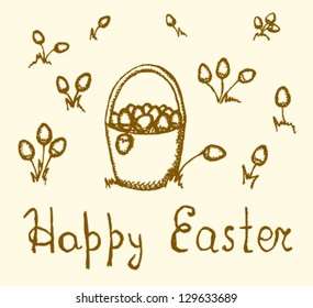 Easter egg-flowers in basket, vector illustration