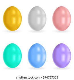 Easter eggs 3d icons. Six different colors. Festive vector illustration for your design. EPS10 format.