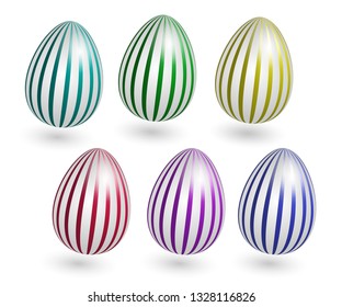 Easter eggs 3d isolated on white background. Set decoration for holiday. Vector illustration.