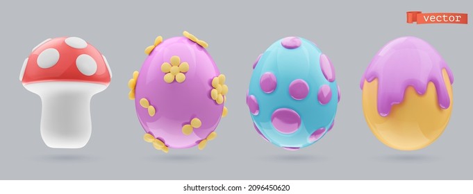 Easter eggs. 3d render vector icon set. Easter decorations