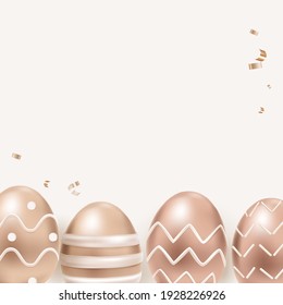Easter eggs 3D rendering vector border on beige background