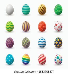 Easter eggs 3D vector color illustrations collection. Traditional Christian holiday meal decorative design elements bundle. Ornate festive food drawings isolated on white background