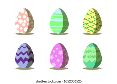 Easter eggs 6 collection.Happy Easter.Flat design with isolated.Vector illustration