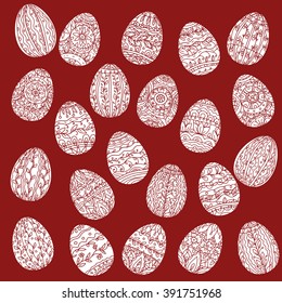 Easter eggs  in adult coloring book style. Black and red. Vector illustration. The best for your design, textiles, posters, coloring pages