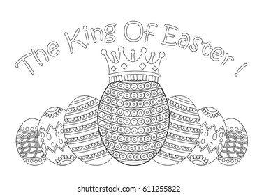 Easter Eggs Adult Coloring Doodle Vector Black And White Line Art