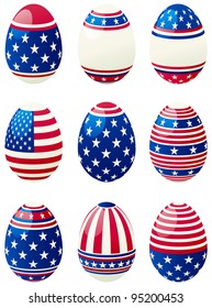 Easter eggs with american flag. Set of easter eggs with stars and stripes at style of USA flag.