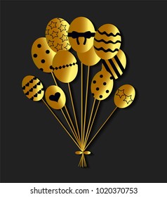 Easter eggs background, black and gold color vector