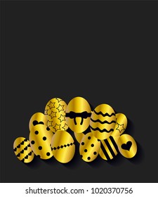 Easter eggs background, black and gold color vector