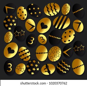 Easter eggs background, black and gold color vector