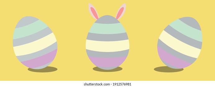 Easter eggs background bunny ear yellow spring holiday cute vector religion banner paschal