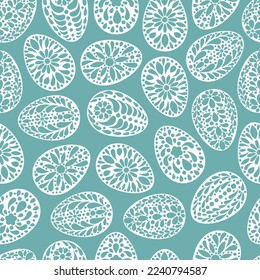 Easter eggs  background. Color painted egg. Easter symbol. Egg border, banner, frame. Color gingerbread cookies. Egg hunt vector illustration. Happy Easter day backdrop. Paper cut style.