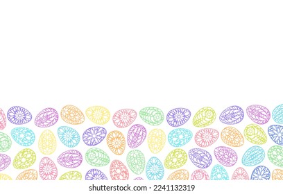 Fondo de los huevos de Pascua. Huevo pintado de color. Estilo de corte de papel. Símbolo de Pascua. Borde de huevo, pancarta, marco. Galletas de pan de jengibre a color. Ilustración vectorial de la caza de huevos. Feliz Día de Pascua. 
