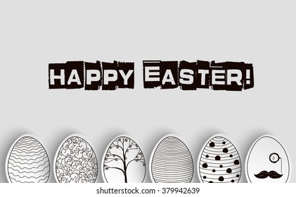 Easter eggs background with pattern coloring book on black and white.Vector
