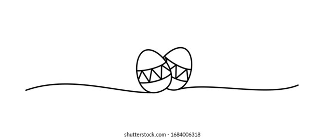 Easter eggs banner in black scribble style hand drawn with thin line, divider shape. Isolated on white background. Vector illustration