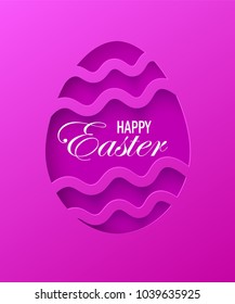 Easter eggs banner stylish modern paper art style. Template Happy Easter inscription with inner shadow multilayer egg. Shiny holiday design can be used on banners, flyers, web. Vector illustration.