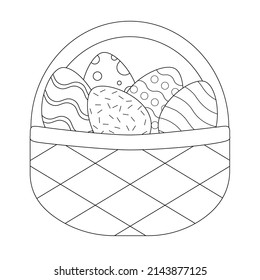 easter eggs in a basket with black outline