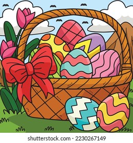 Easter Eggs Basket Colored Cartoon Illustration