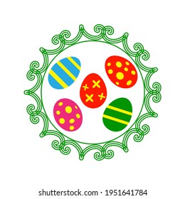 Easter eggs, Easter basket with colorful eggs, isolated on white background, vector illustration.